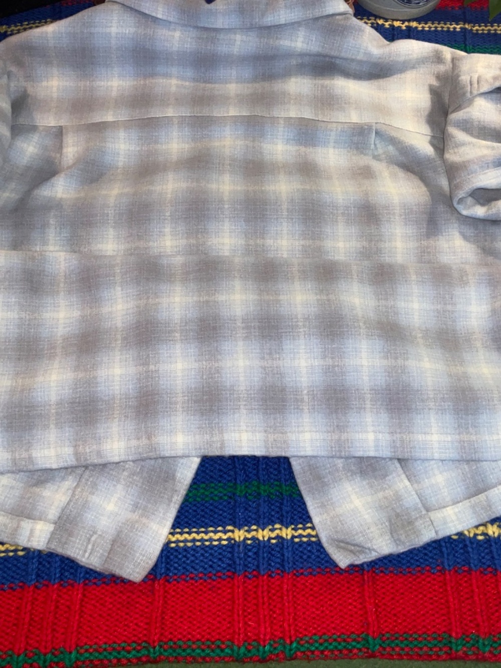 Pendleton-Board Shirt-100% Wool-Shadow Plaid Loop Collar Blue Cream-Size ( XL) - Picture 7 of 12